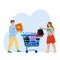 Shoppers Couple Goods Add To Cart In Market Vector