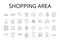 Shopping area line icons collection. Retail district, Commercial z, Business district, Shopping center, Market district
