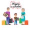 Shopping as Pastime for Your Family. Cartoon Family