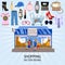 shopping background with supermarket and goods of clothes, shoes, cosmetics, glasses and watches