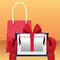 Shopping bag and boxing gloves with tablet with gift box