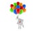 Shopping bag character flying with balloons