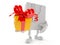 Shopping bag character holding gift