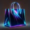 Shopping bag on dark background. 3D rendering. Neon lights. Generative AI