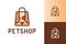 Shopping bag with dog petshop logo vector symbol Pet Shop logotype Modern animal icon labels for shops and bags, veterinary