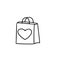 Shopping bag with heart hand drawn in doodle style. Element for design card, poster, sticker, icon. consumer, purchase, sale,