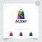 Shopping bag logo design concept of online shop icon and colorful geometric vector used for camera store, e-commerce, and