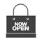 Shopping bag now open message marketing branding silhouette icon