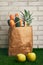 Shopping bag with organic vegetables and fruits
