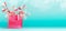 Shopping bag with pink spring blossom bunch standing at turquoise blue background. Trendy color. Creative spring time and summer