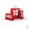 Shopping bag printed with a ten discount. Vector.