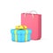 Shopping bag sale discount surprise gift box wrapped present 3d icon realistic vector illustration