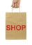 Shopping bag with SHOP text and isolated on white background.