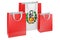 Shopping bags with Peruvian flag. Shopping in Peru, concept. 3D rendering