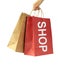 Shopping bags with SHOP text and isolated on white background.