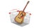 Shopping basket with acoustic guitar. 3D rendering