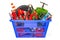 Shopping basket with car tools, equipment and accessories. 3D re