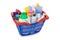 Shopping basket with detergent bottles and chemical cleaning sup