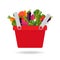 Shopping basket with fresh vegetables. Concept of healthy lifestyle, vegan, vegetarian. Fresh organic food. Vector