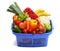 A shopping basket full of fresh produce.