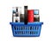 Shopping basket full of kitchen household appliances like freezer, wash machine, tv, dishwasher, gas and induction stove