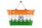 Shopping basket with Indian flag, market basket or purchasing power concept. 3D rendering