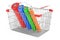 Shopping basket with Multicolor PVC Polythene Plastic Tape Rolls, 3D rendering