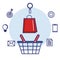 Shopping basket and paper bag gift digital marketing