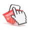 Shopping basket and pointing hand cursor. Internet commerce concept. 3D