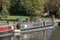 Shopping from boats on an English canal at Newbury, UK