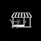 Shopping building or market store with shopping cart icon isolated on black background