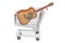 Shopping cart with acoustic guitar. 3D rendering