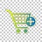 Shopping Cart with add Mark sign. Blue to green gradient Icon with Four Roughen Contours on stylish transparent Background.