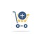 Shopping cart. Add product. Icon with shadow. Commerce glyph vector illustration