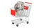 Shopping cart with analog digital watch. 3D rendering