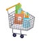 Shopping cart with bags full of food, isolated icon white background design