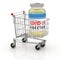 Shopping cart with big vaccine bottle