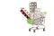 Shopping cart with blisters of tablets and pills concept of self-treatment and purchase of medicines