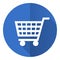 Shopping cart blue flat design vector icon, shop, trolley concept illustration