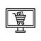 Shopping cart with box inisde computer line style icon vector design