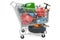 Shopping cart with car tools, equipment and accessories. 3D rend