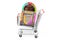 Shopping cart with classic jukebox. 3D rendering