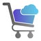 Shopping cart with cloud flat icon. Shopping trolley storage vector illustration isolated on white. Online shopping