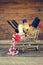 Shopping cart with cosmetics, beads, hair clip