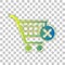Shopping Cart with delete sign. Blue to green gradient Icon with Four Roughen Contours on stylish transparent Background.