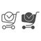 Shopping cart with done label line and glyph icon. Shopping trolley with tick vector illustration isolated on white