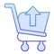 Shopping cart export flat icon. Shopping trolley with arrow up vector illustration isolated on white. Market cart with