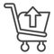 Shopping cart export line icon. Market trolley with arrow up sign. Commerce vector design concept, outline style