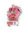 Shopping cart filled with christmas gifts.