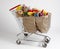 Shopping cart filled with groceries